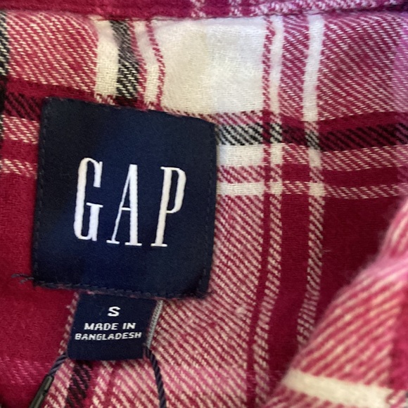 GAP boyfriend flannel shirt sz S plaid fuchsia black NWT - Picture 5 of 8
